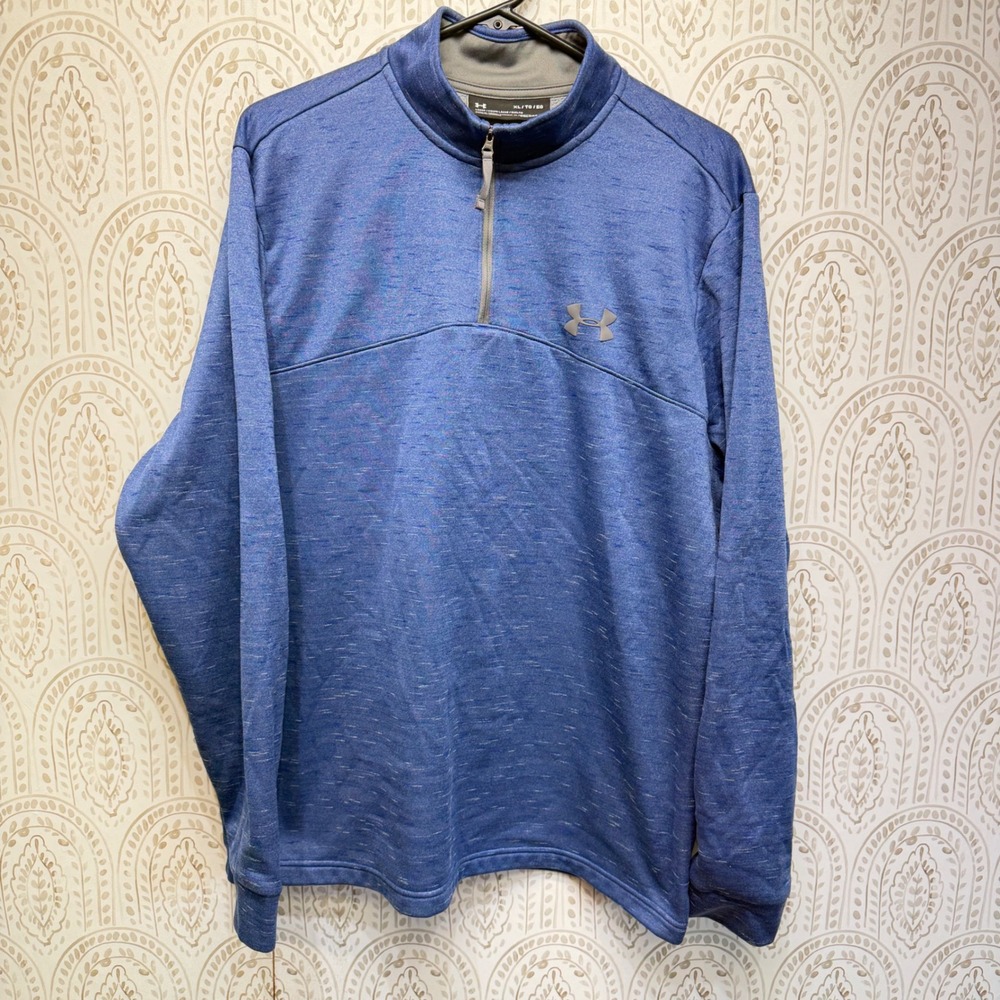 Under Armour 1/4 Zip Pullover Mens XL Blue ColdGear Space Dye Fleece Sweater